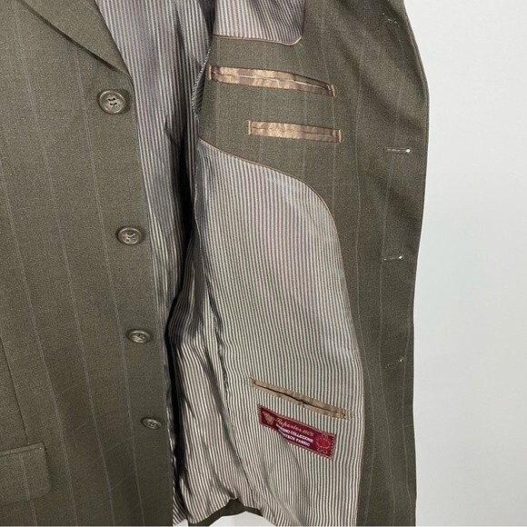NWT Caravelli Tevon Superior 150s Blazer Size 40R Olive Pinstripe Sport Coat - Picture 7 of 11